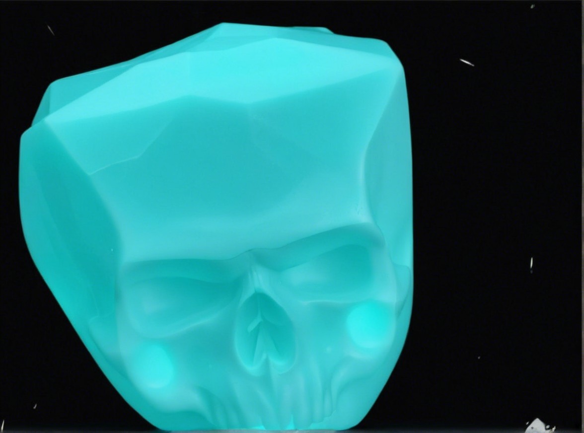 Abstract Turquoise Skull Sculpture on Black Background