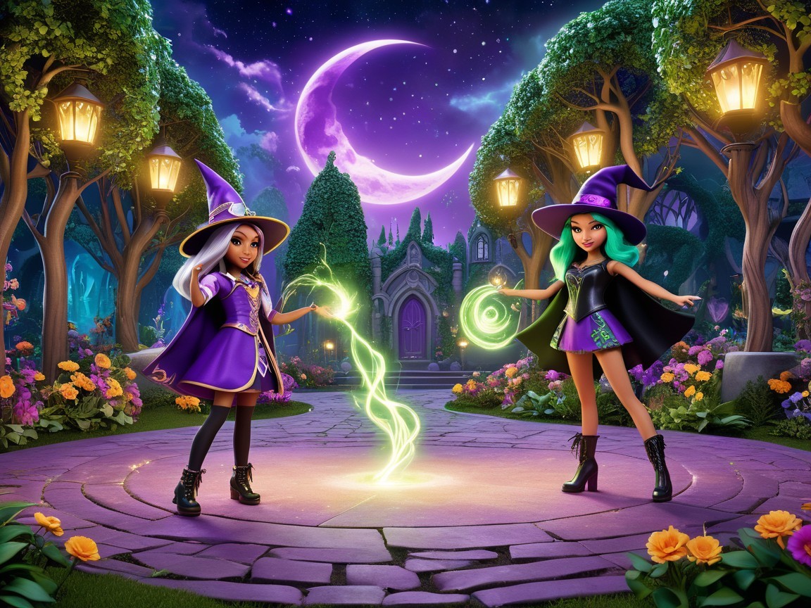 Witches in a Mystical Garden at Twilight