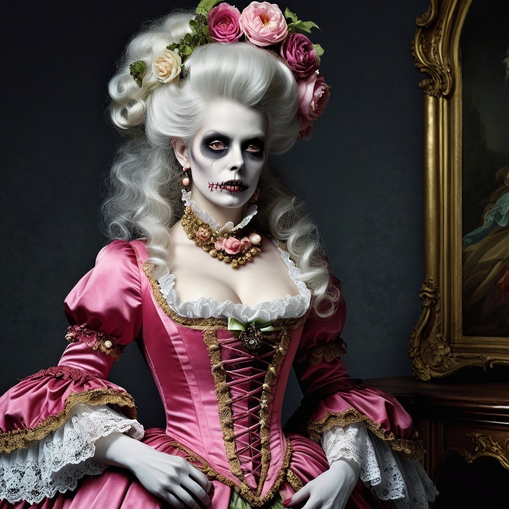 Pastel Pink Gown with Gothic Skull Face and Roses
