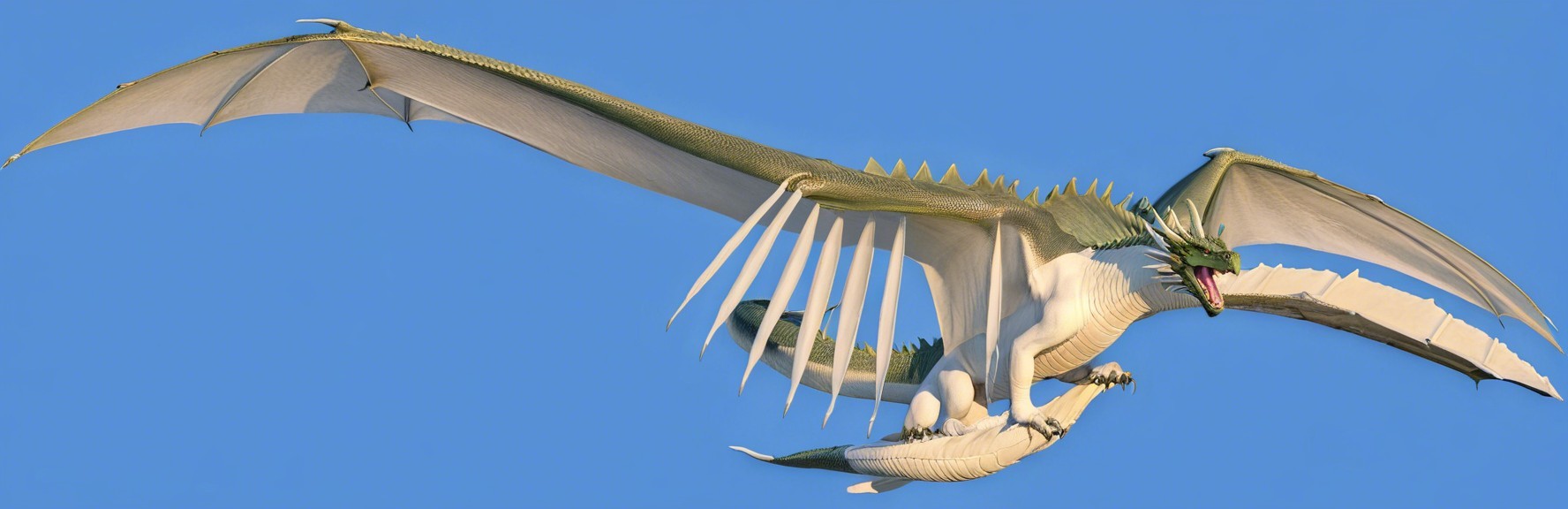 Majestic dragon soaring in clear blue sky