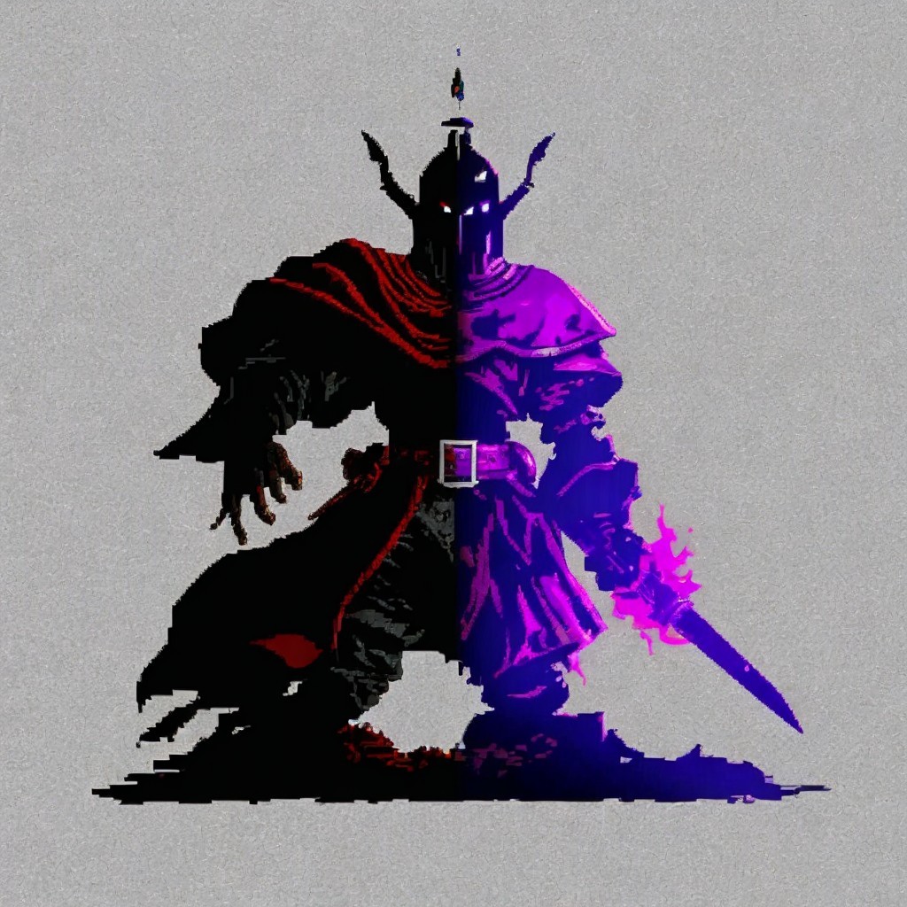 Dark Figure in Crimson Cloak with Glowing Sword