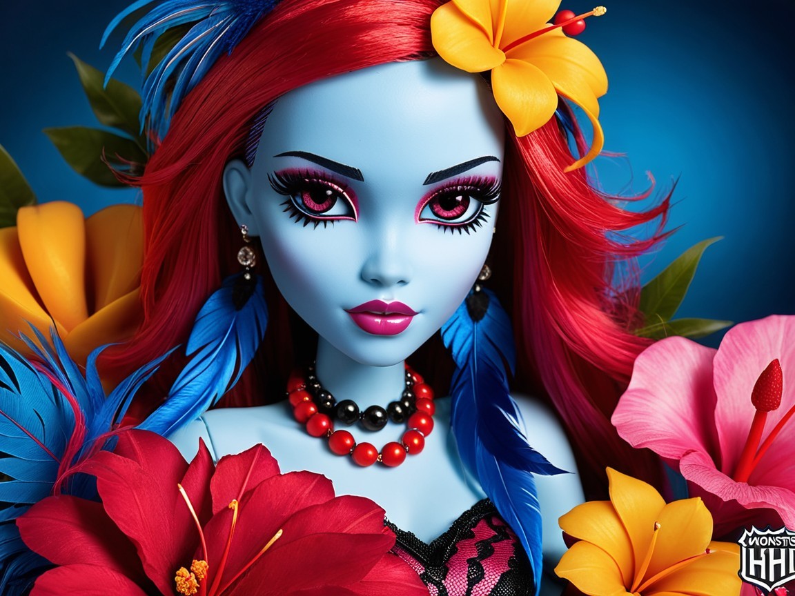 Vibrant Doll with Red Hair and Tropical Accents