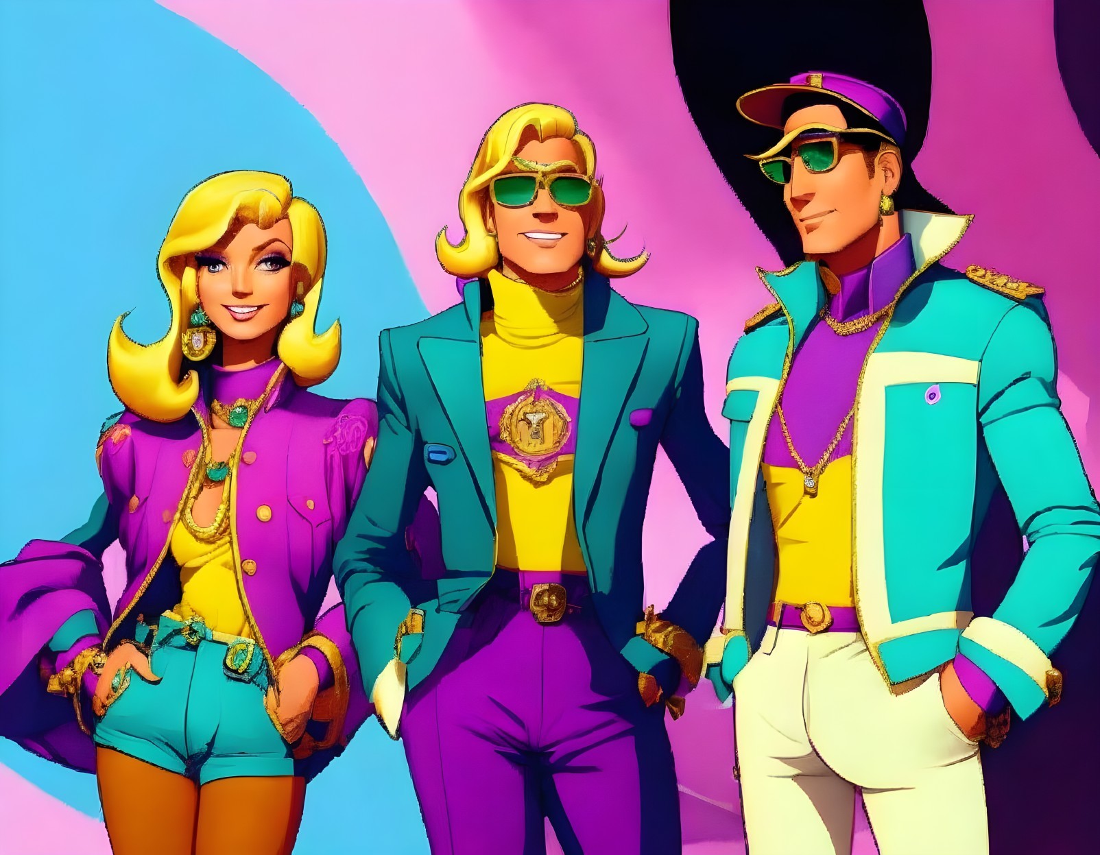 Stylish Characters Against Vibrant Abstract Background