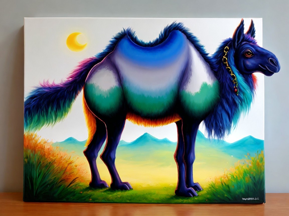 Whimsical Horse Painting with Vibrant Colors and Landscape