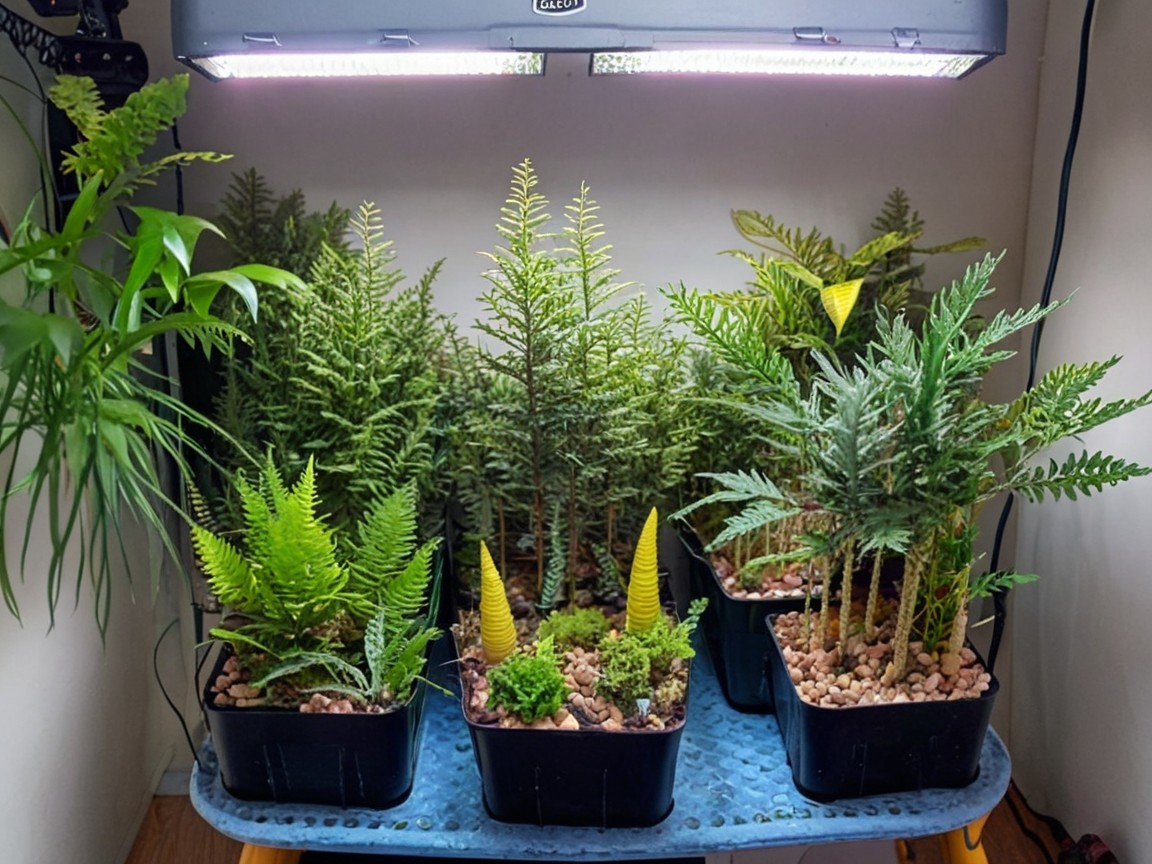 Indoor Garden with Green Plants in Black Pots