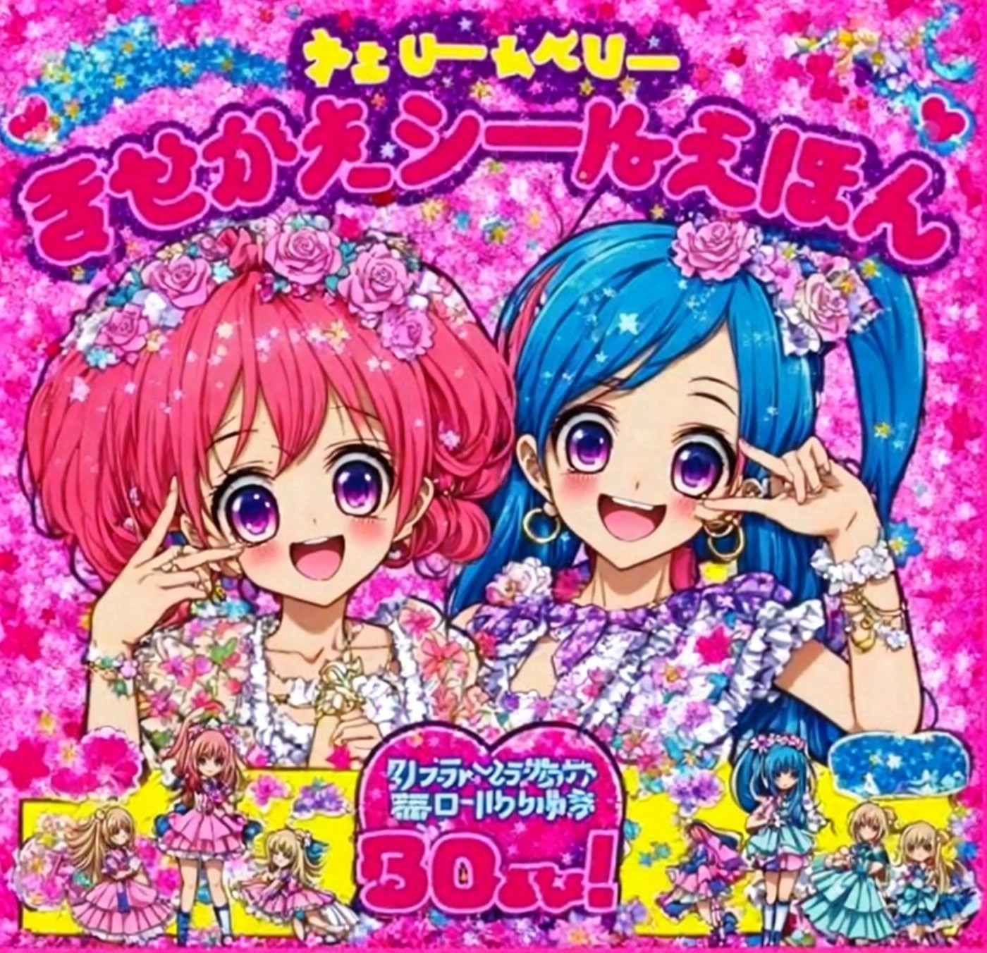 Colorful Artwork of Animated Girls in Floral Setting