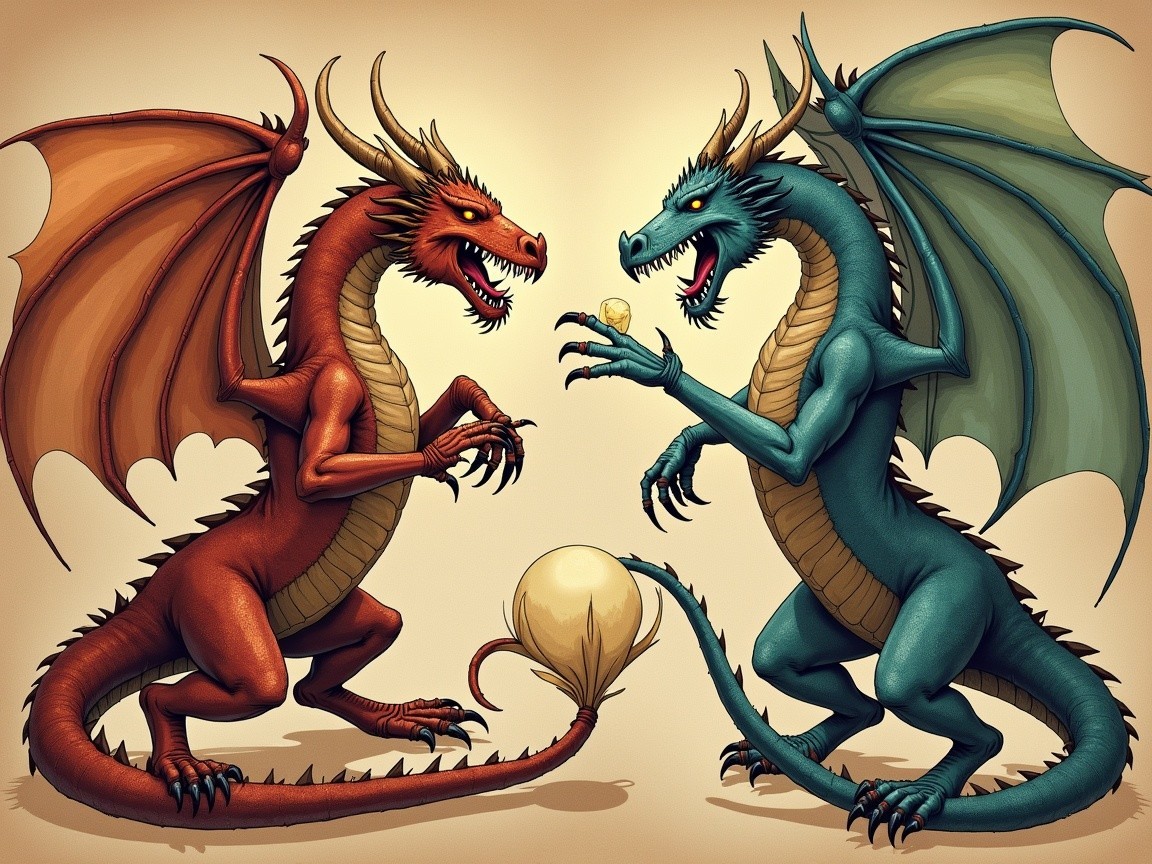 Dragons Facing Each Other with Glowing Egg Between Them