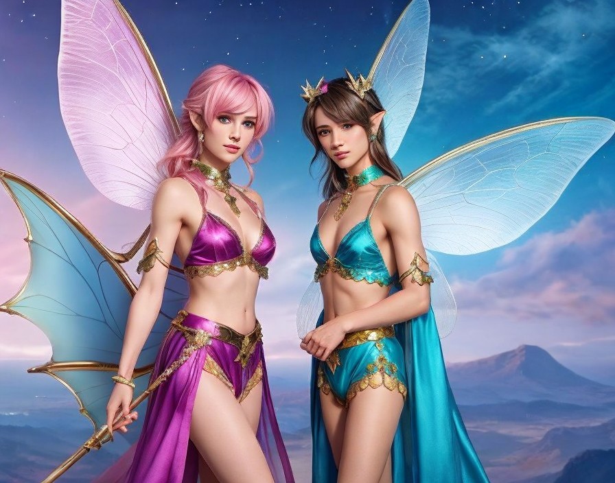 Enchanting Fairies with Iridescent Wings in Dreamy Scene