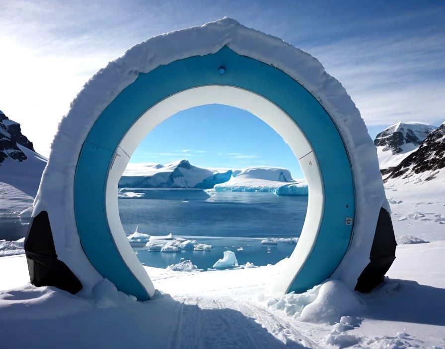 Modern Turquoise Archway in Snowy Landscape