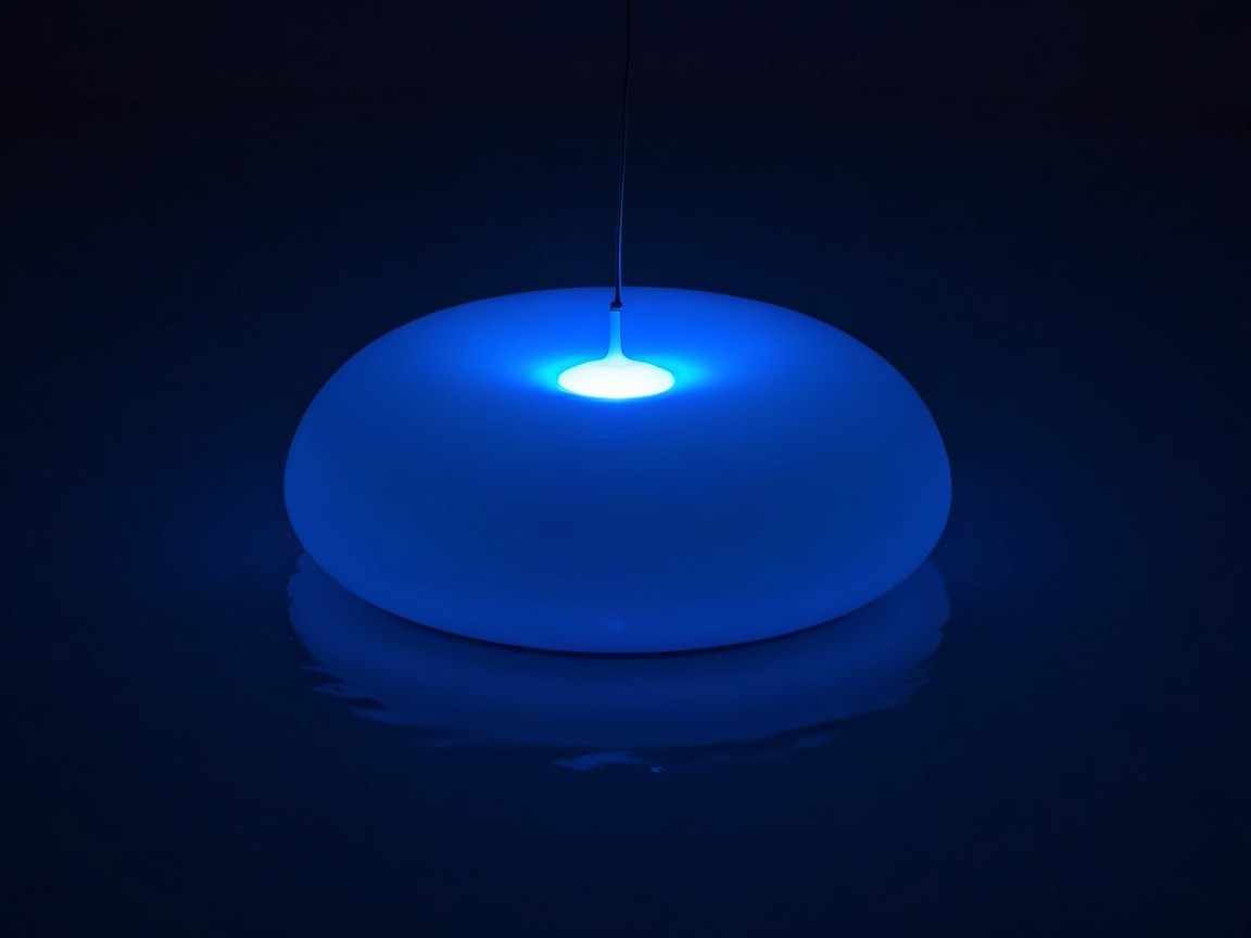 Dome-Shaped Object Emitting Soft Blue Glow on Water
