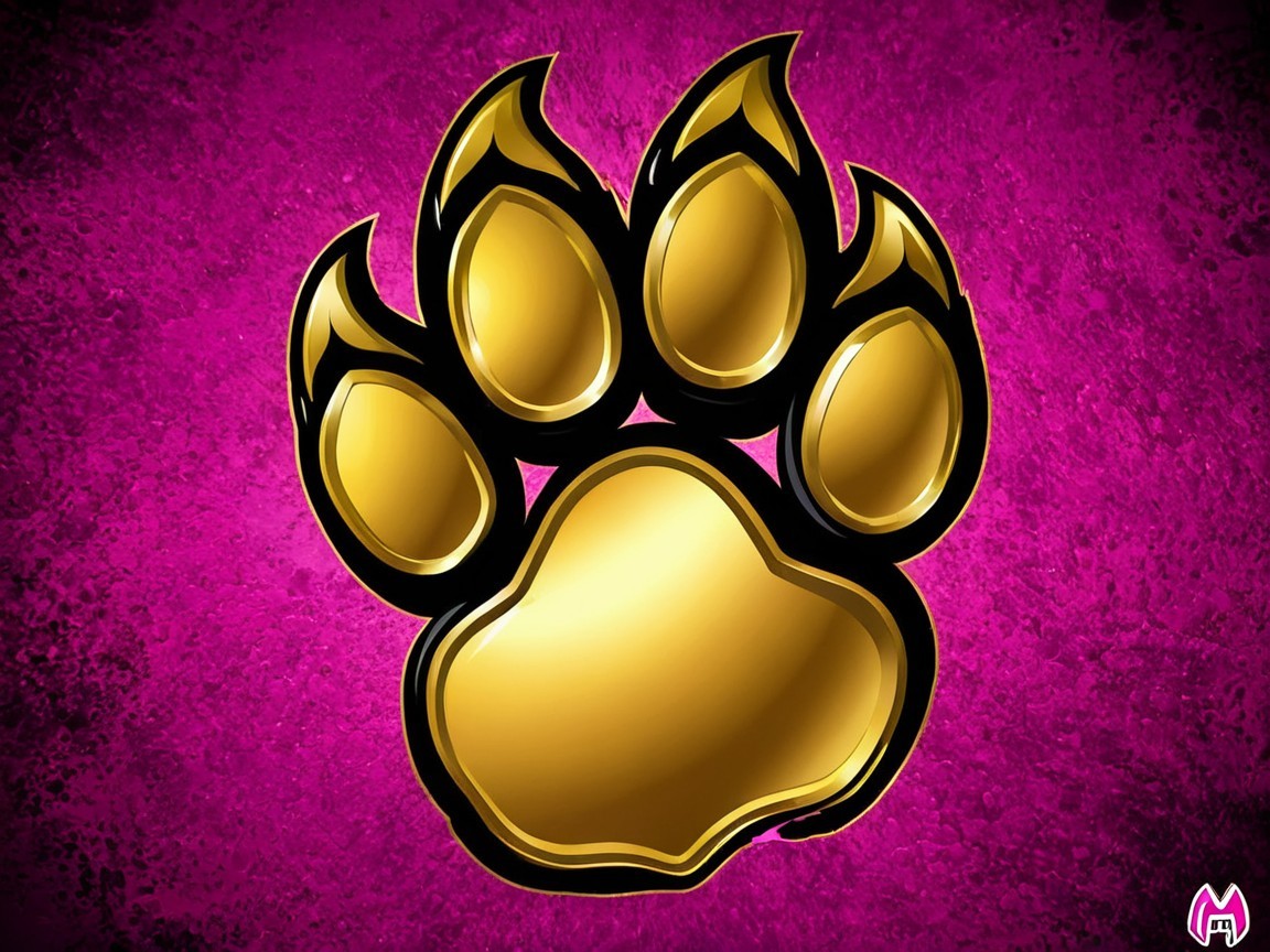 Golden Paw Print on Vibrant Pink Textured Background