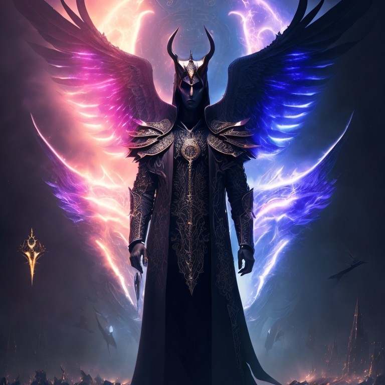 Armored Figure with Luminous Wings in Fantasy Setting