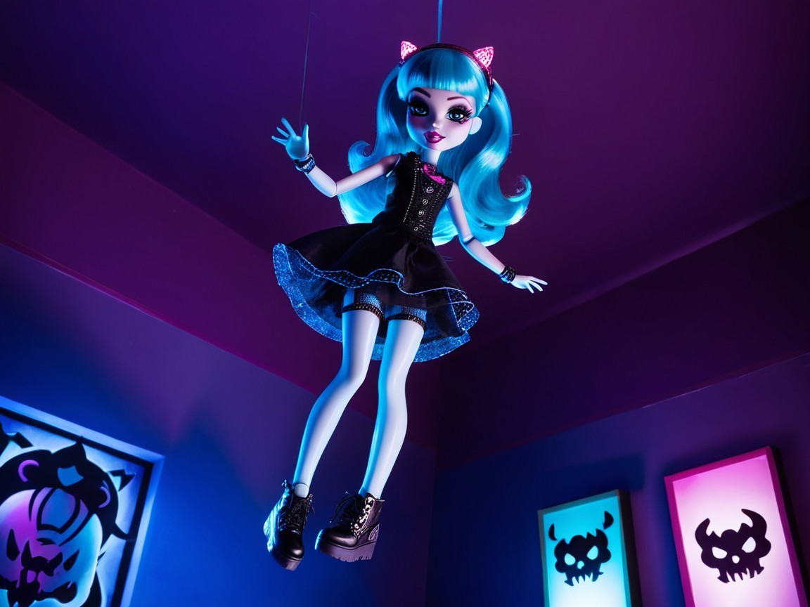 Stylish Doll with Blue Hair in Colorful Room Decor