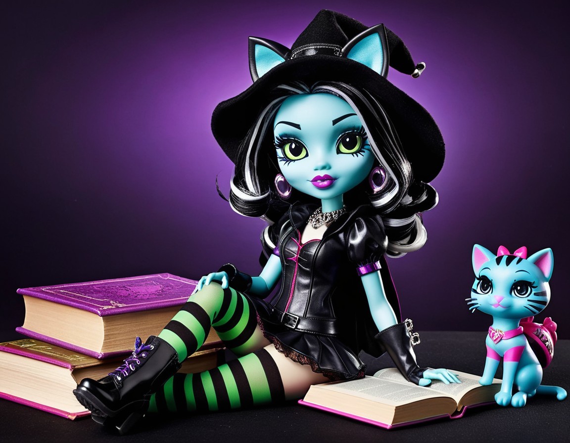 Stylish Doll with Blue Skin and Cat Ears with Kitten