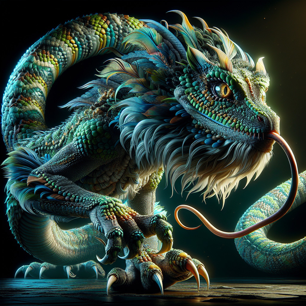 Vibrant Mythical Dragon with Colorful Plumage and Scales