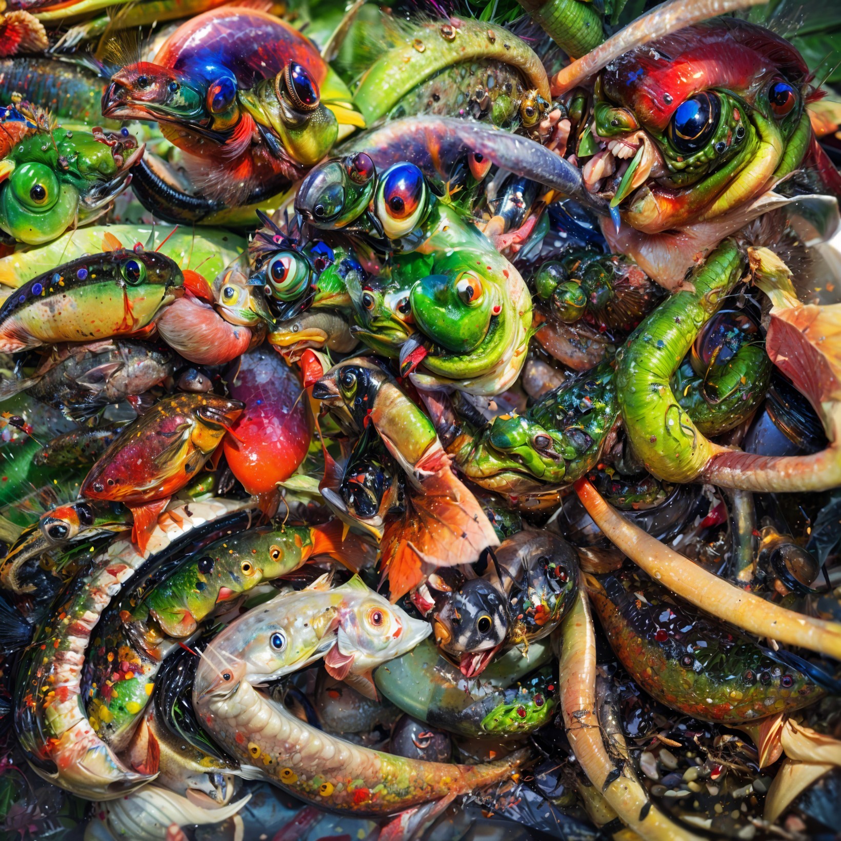 Colorful Aquatic Creatures in a Vibrant Underwater Scene