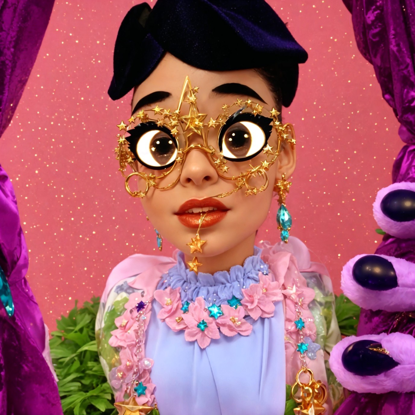 Whimsical Character with Star Glasses and Colorful Outfit