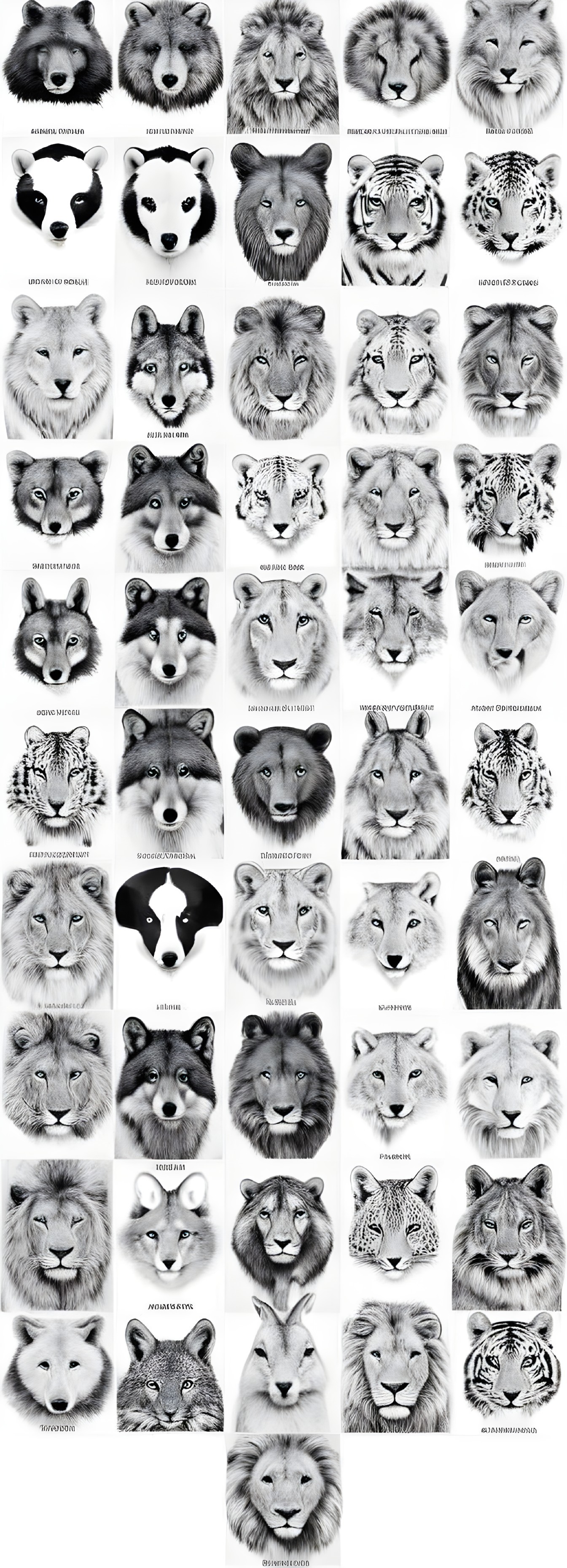 Collage of Monochromatic Animal Faces Featuring Big Cats