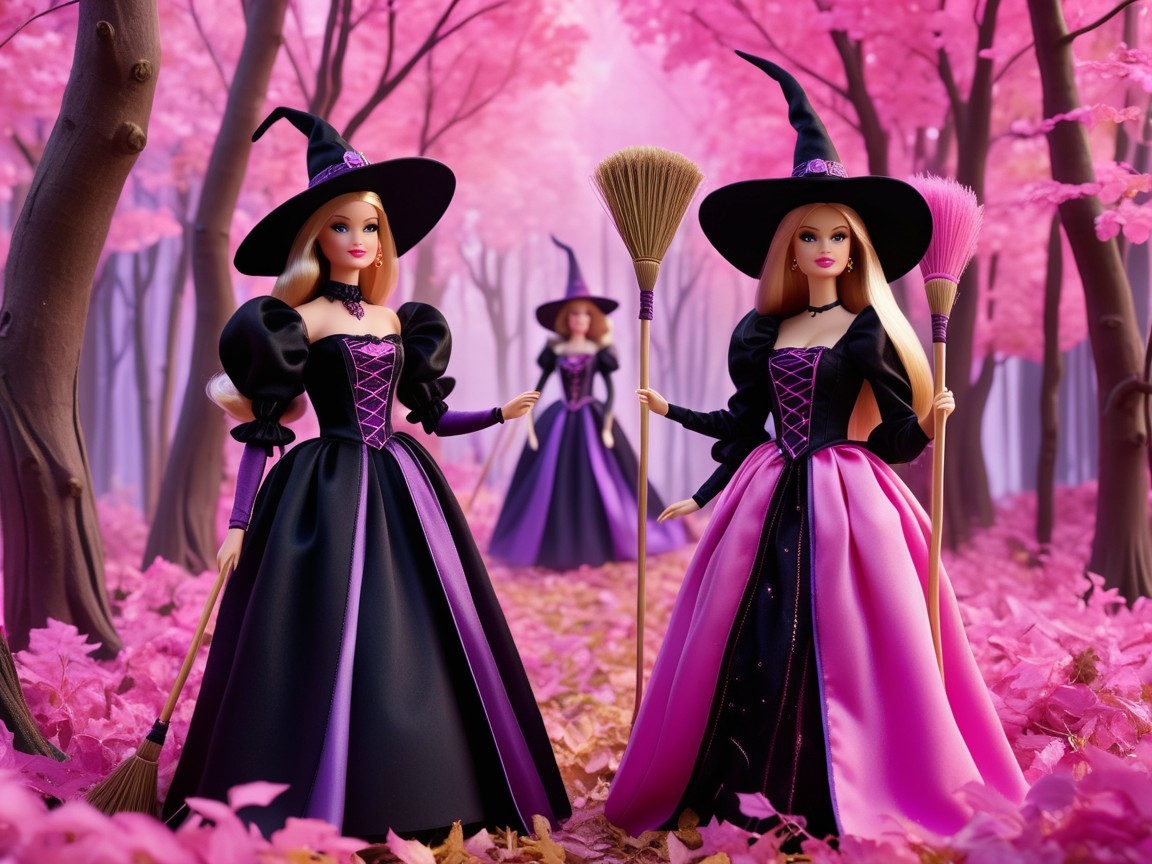 Witches in Elegant Gowns in a Magical Forest