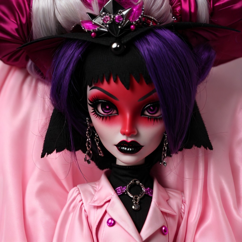 Doll with Bold Makeup and Vibrant Hair Design