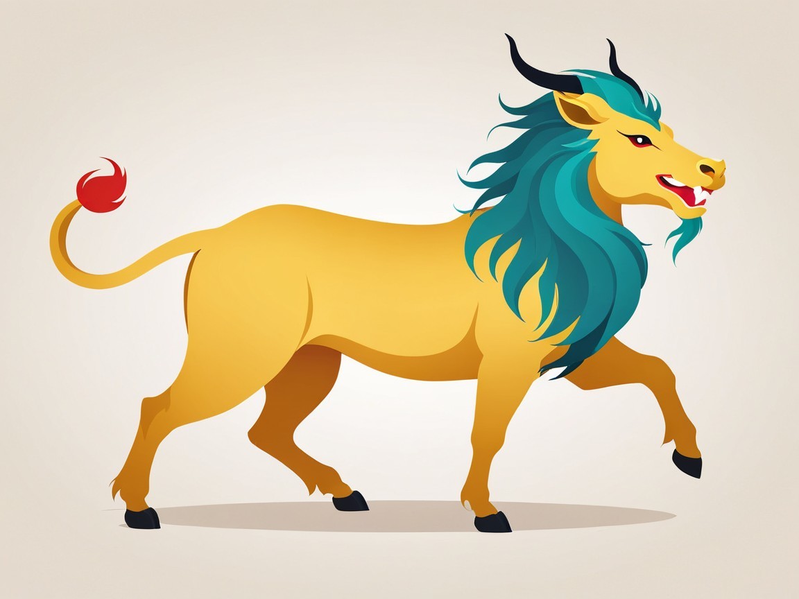 Vibrant Stylized Creature with Goat Features and Colors