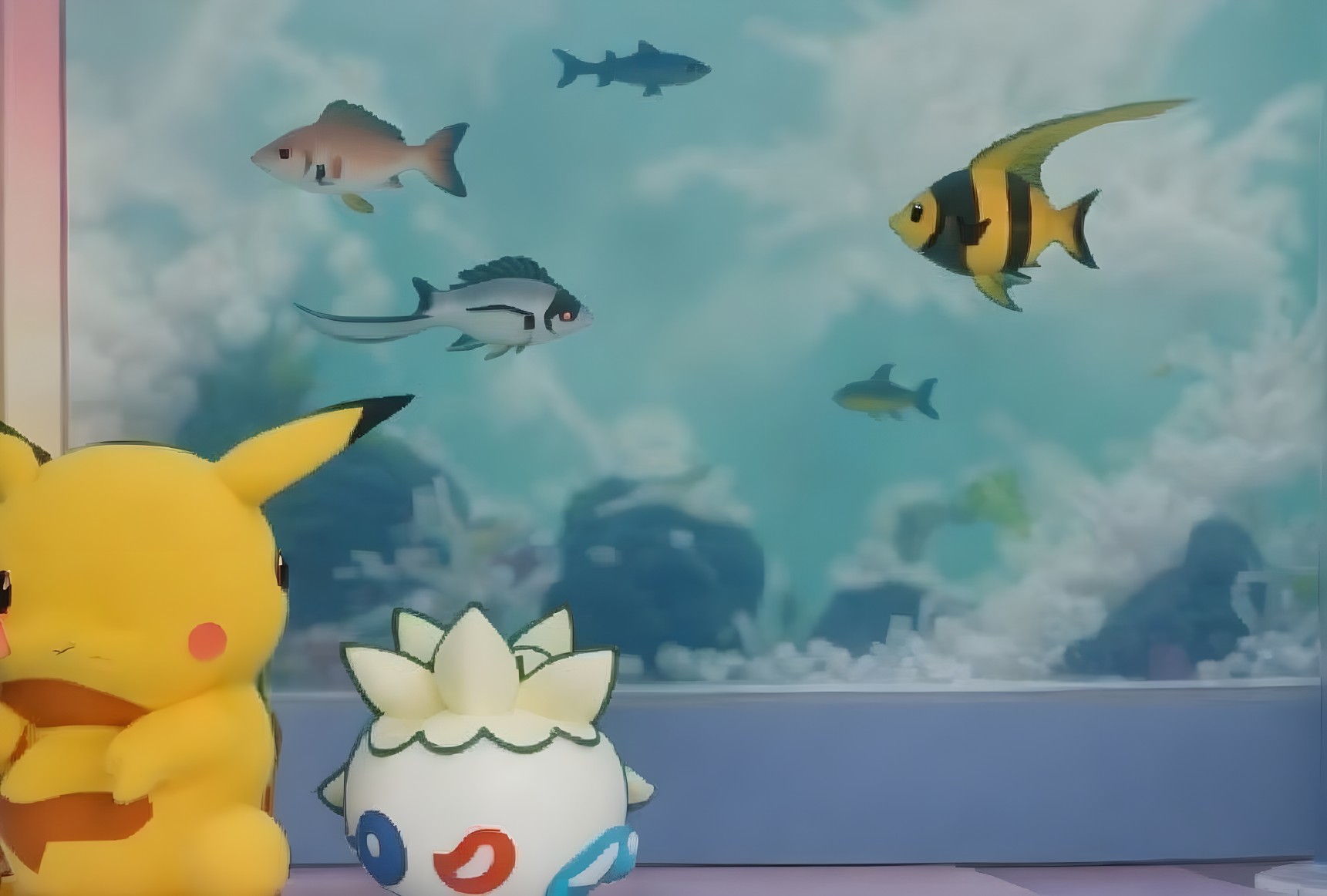 Cheerful Yellow Pokémon in Colorful Aquarium Setting