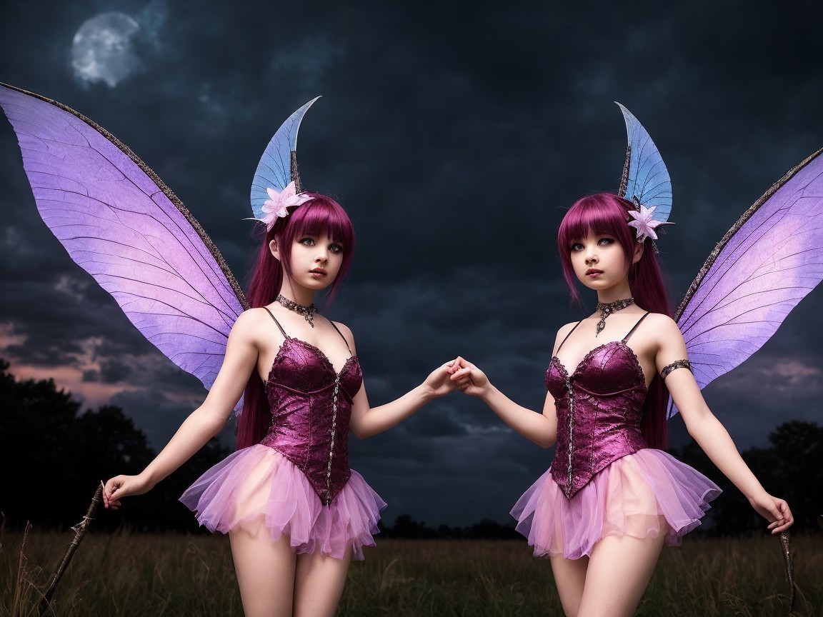Whimsical Fairy Figures in Twilight Setting