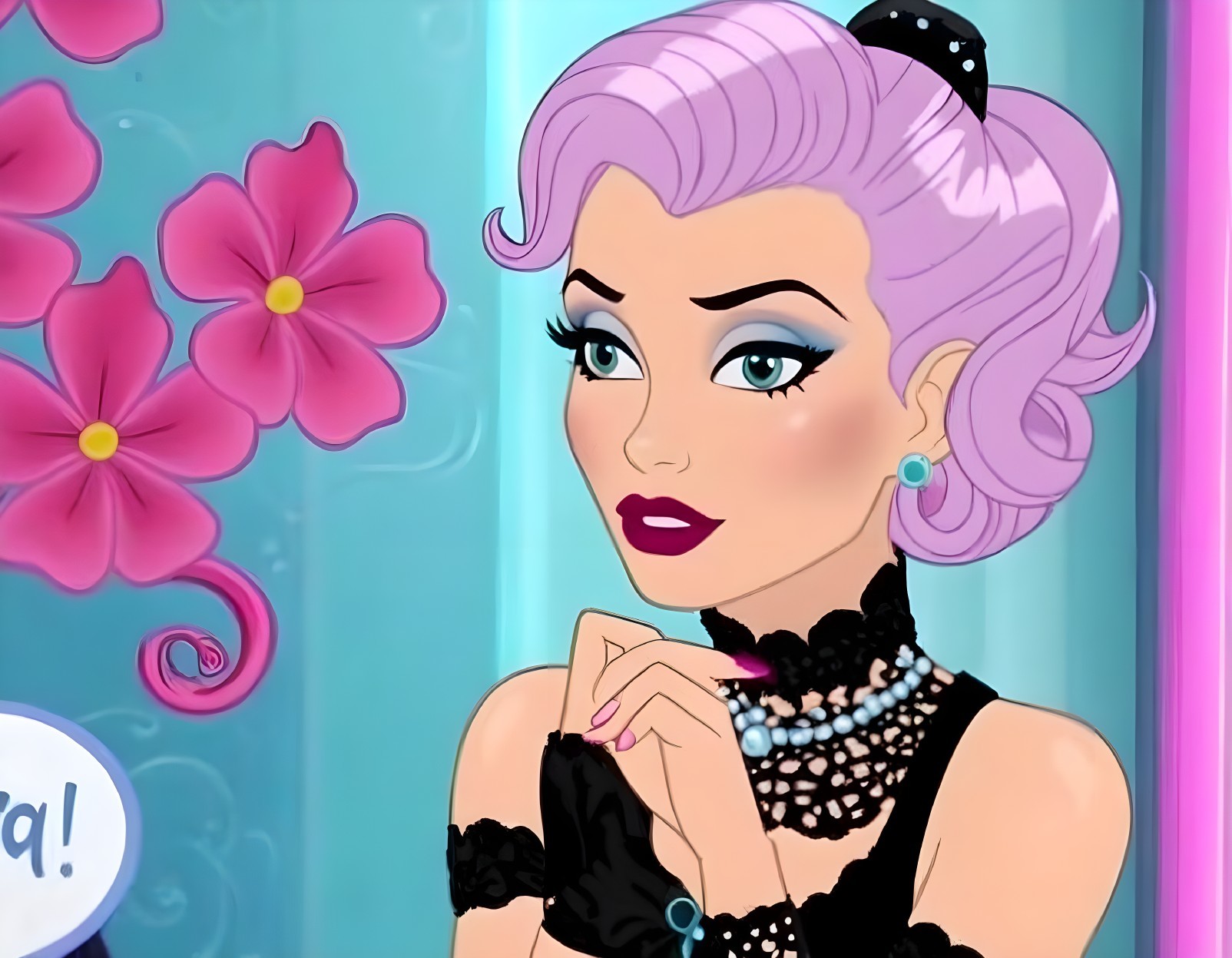 Stylish Animated Character with Lavender Hair and Elegance