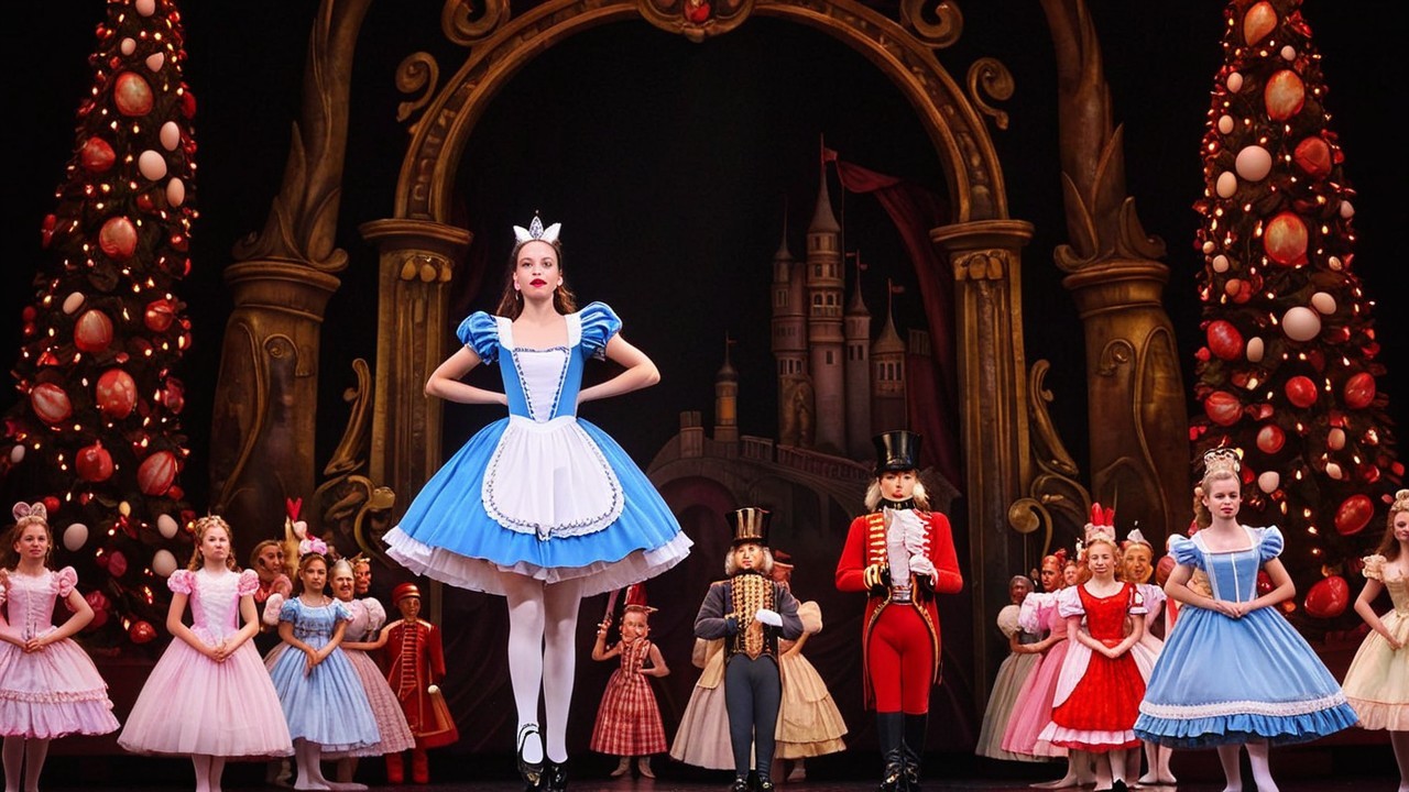 Ballet Performance Scene with Alice and Colorful Costumes