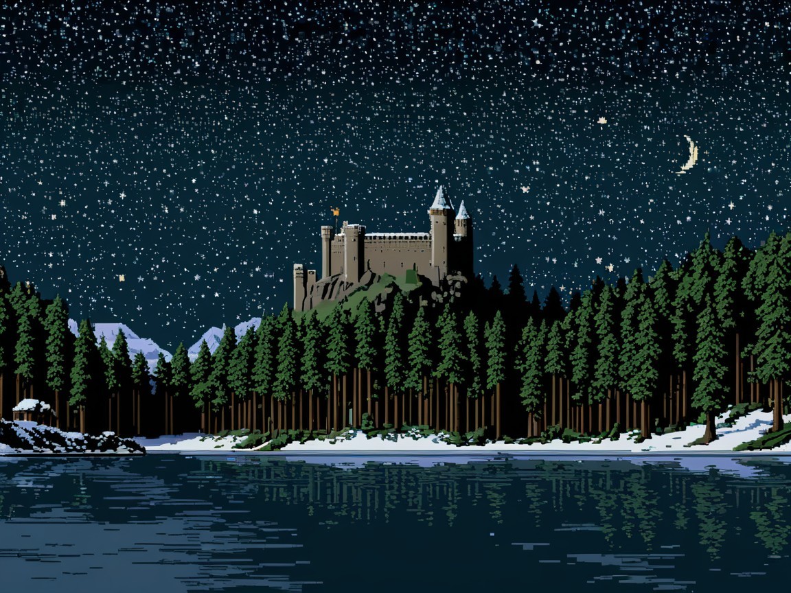 Majestic castle on a hill with serene water reflection