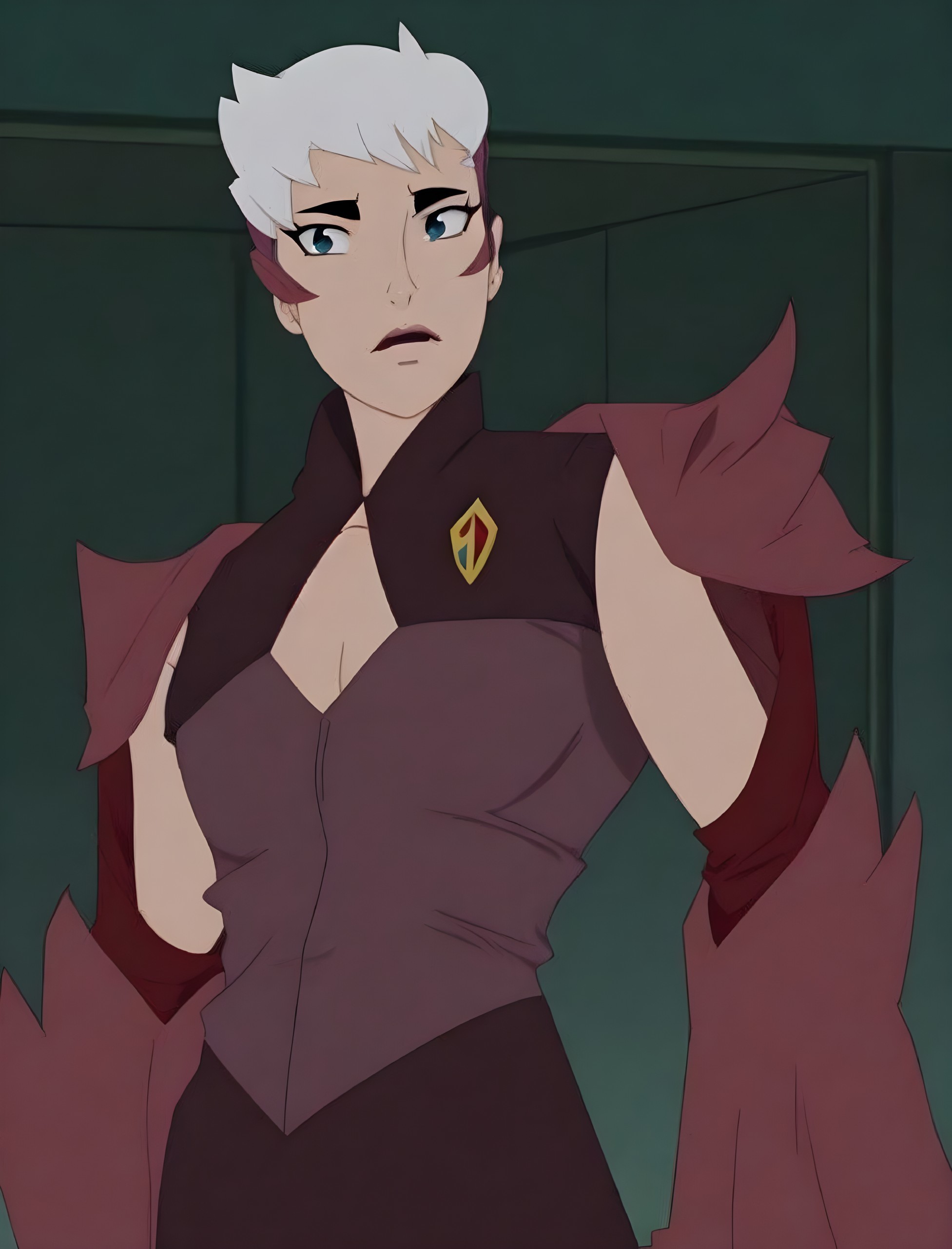 Fictional character with white hair and bold outfit