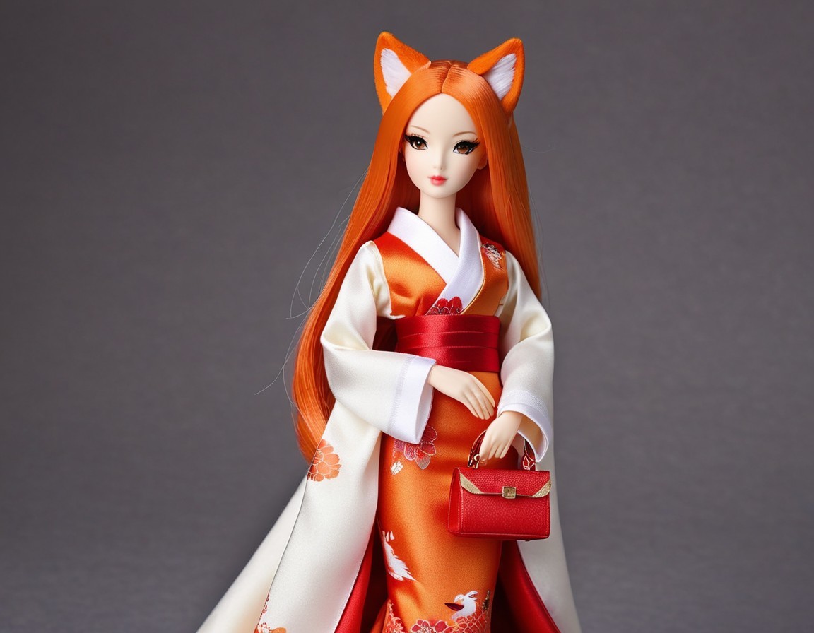 Doll in Traditional Kimono with Fox-like Ears