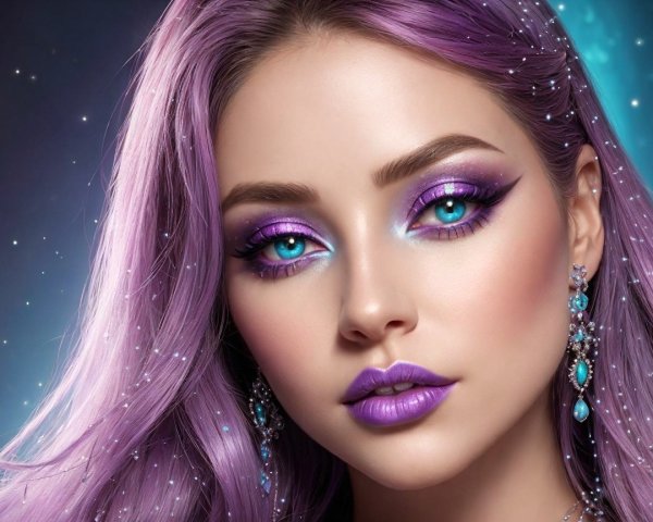 Portrait of a Woman with Lavender Hair and Ethereal Makeup