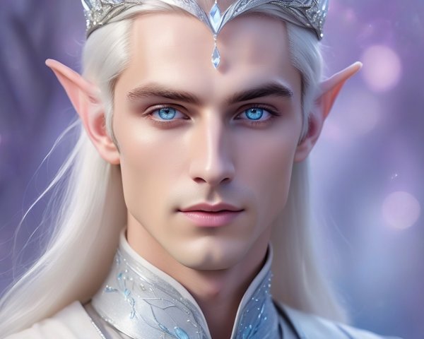 Fantasy Character with Pointed Ears and White Hair