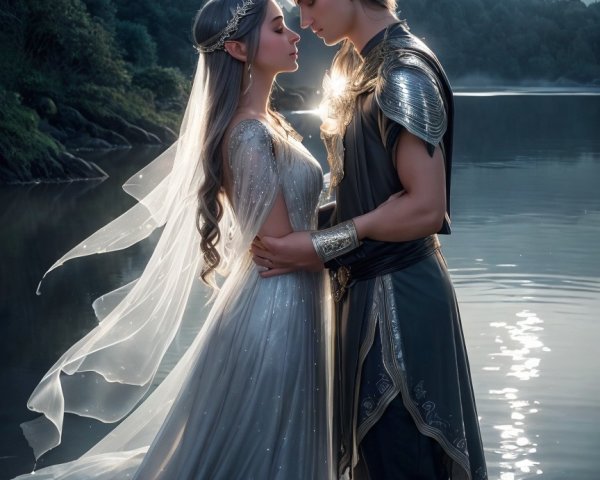 Mystical Moonlit Embrace on Still Water Scene