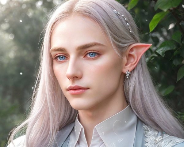 Young figure with silvery-white hair in nature