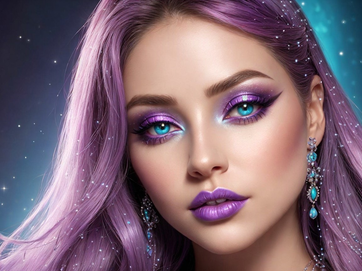 Portrait of a Woman with Lavender Hair and Ethereal Makeup