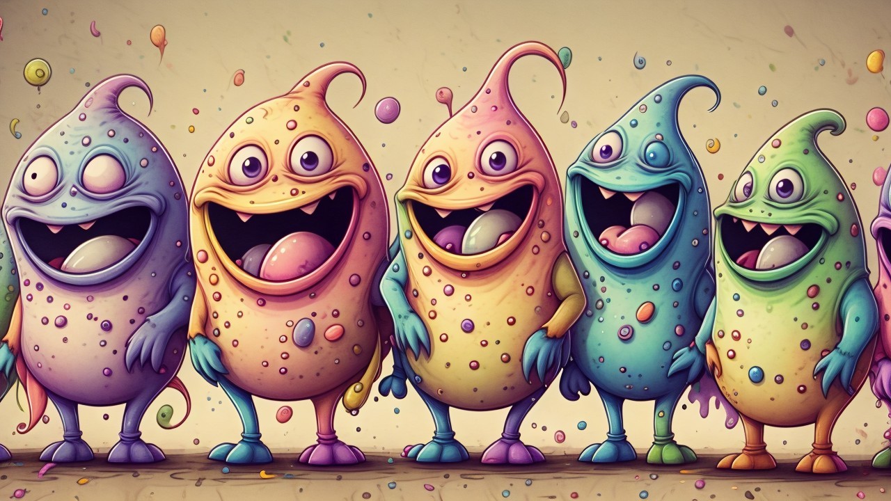 Colorful Cartoonish Monsters with Playful Expressions