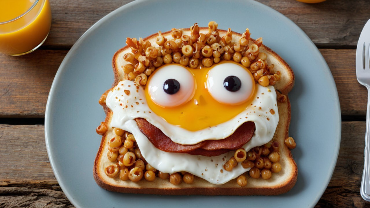 Whimsical Breakfast Plate with Toast and Sunny-Side-Up Egg