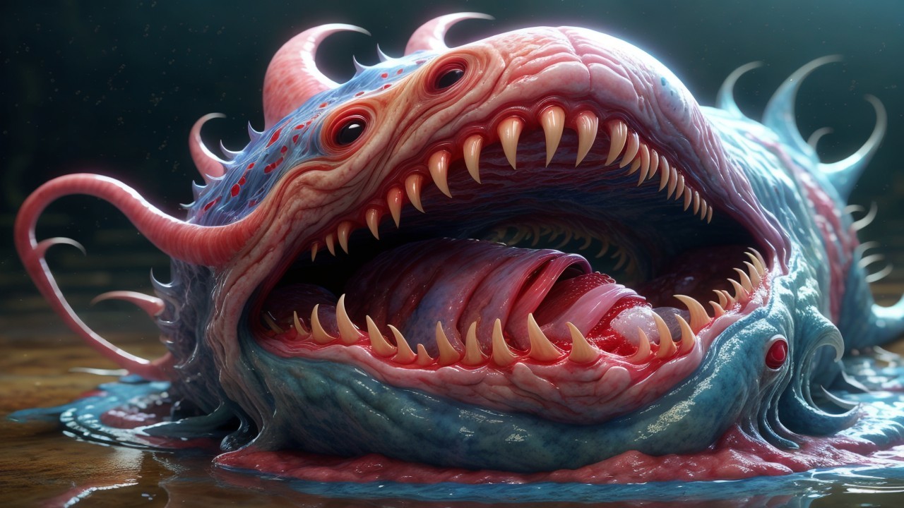 Grotesque Multi-Colored Sea Monster Description