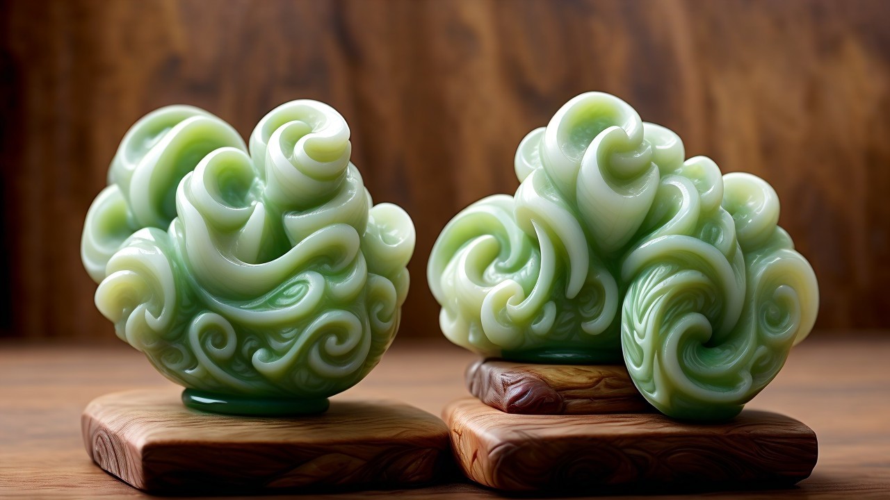 Intricately Carved Jade Sculptures with Organic Shapes