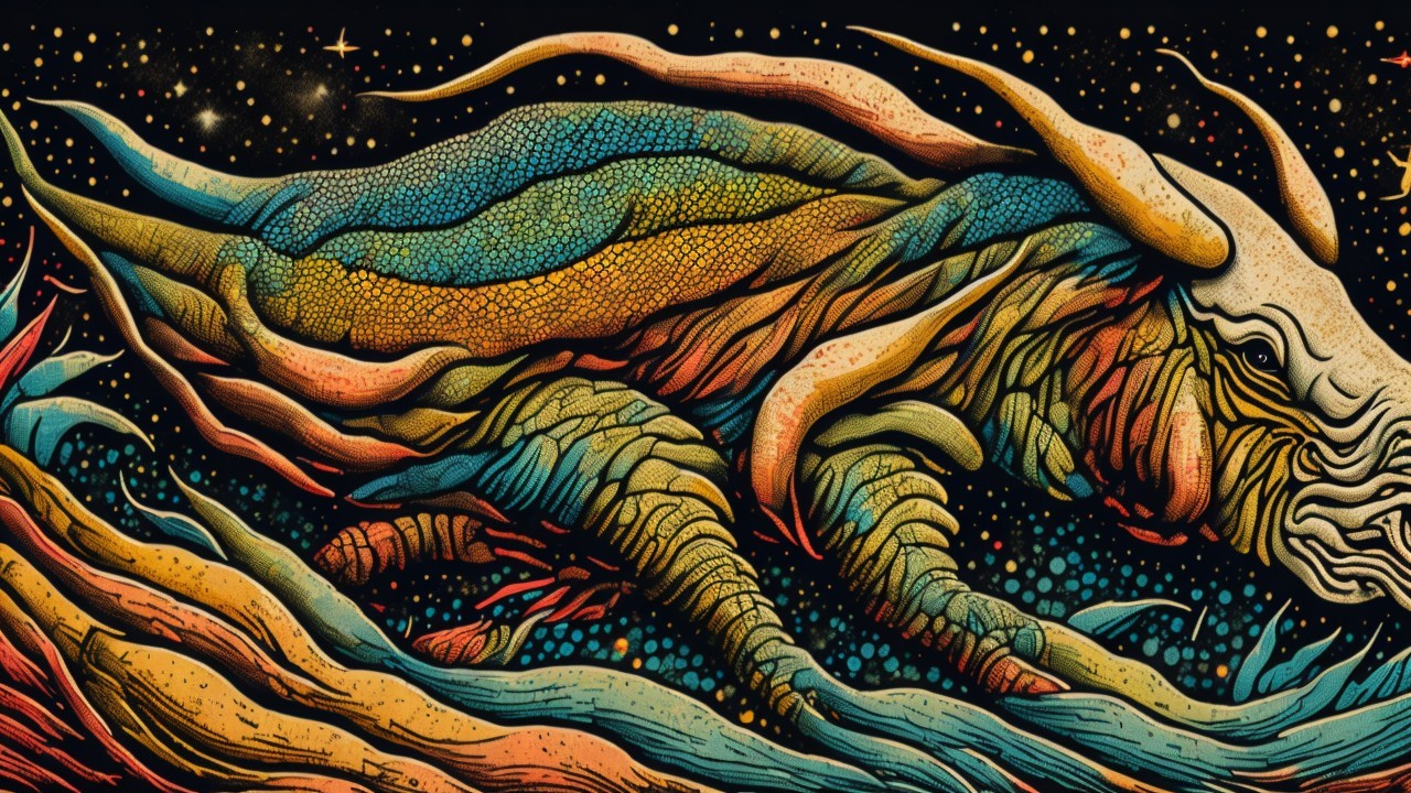 Vibrant Cosmic Landscape with Fantastical Creature