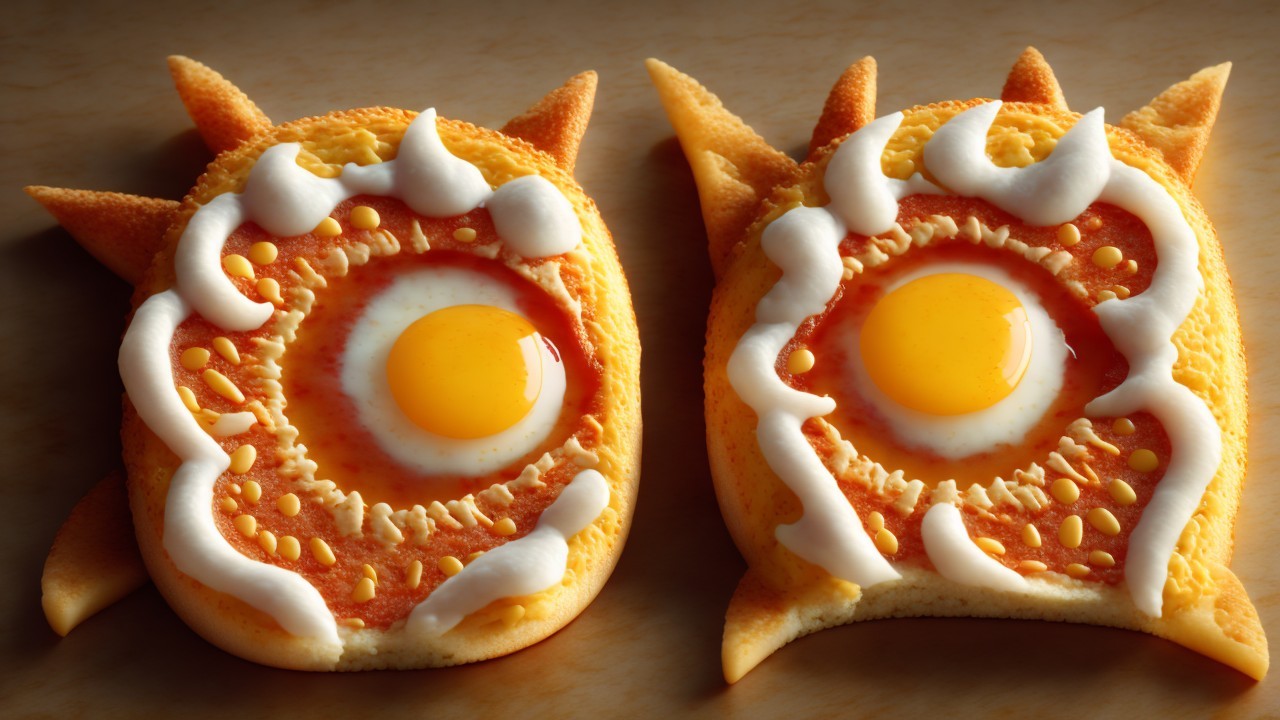 Decoratively Designed Cartoonish Bread with Egg Filling