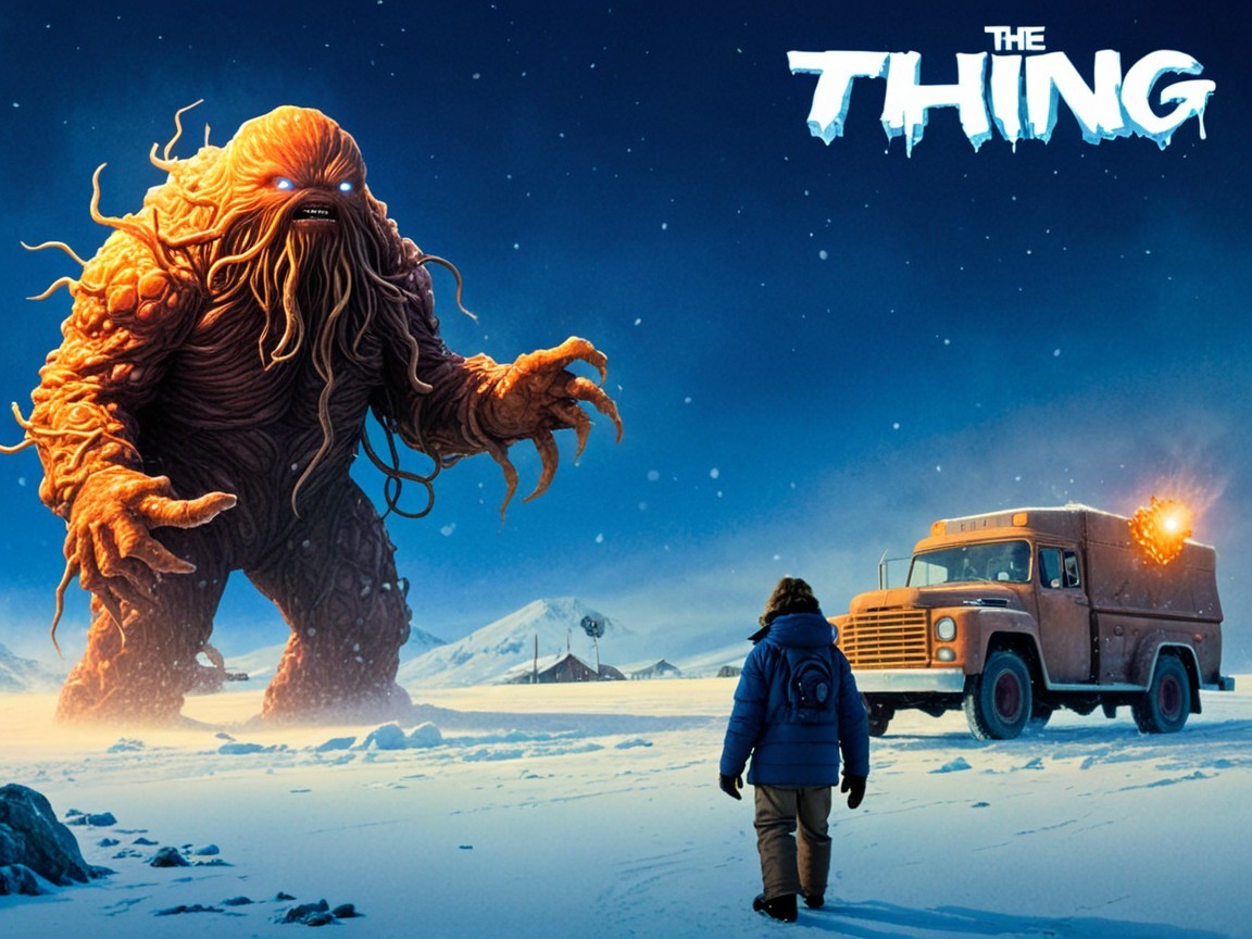 Icy Landscape with Human and Monstrous Creature