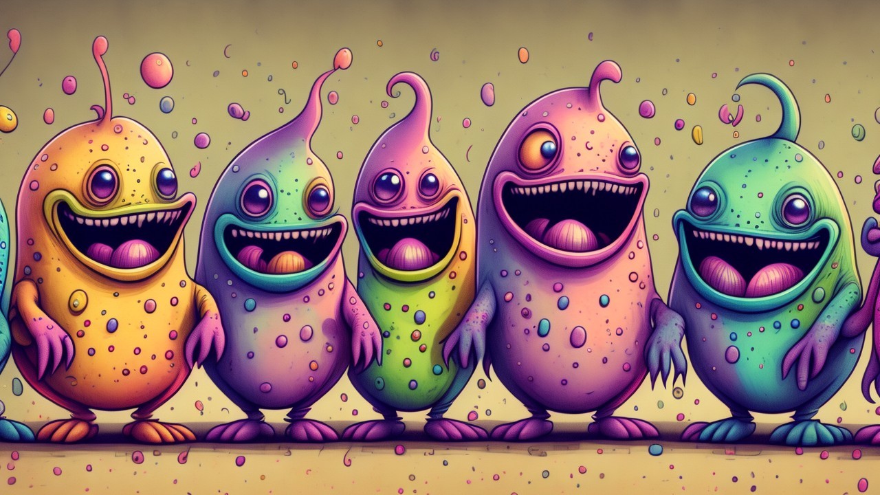 Colorful Cartoonish Monsters with Cheerful Expressions
