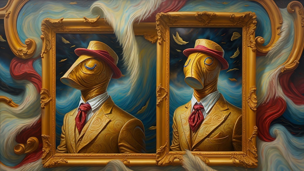 Ornate Portraits of Faceless Figures in Colorful Frames