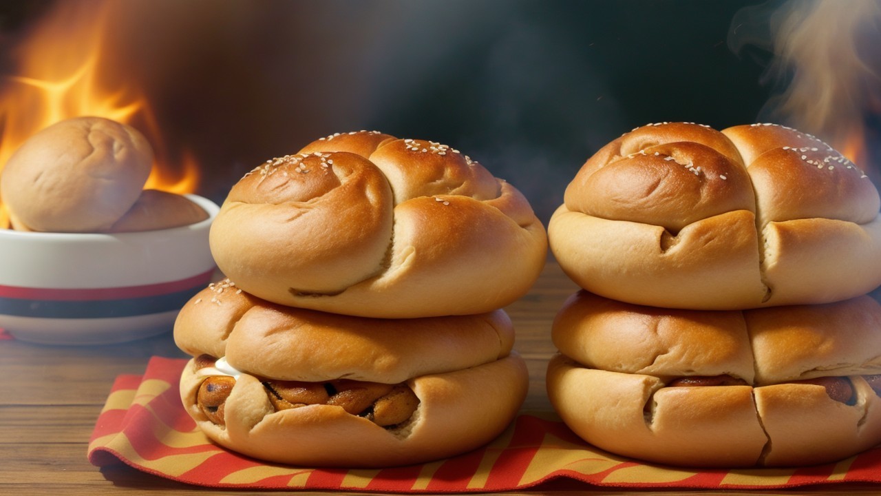 Freshly Baked Golden-Brown Buns with Sesame Seeds