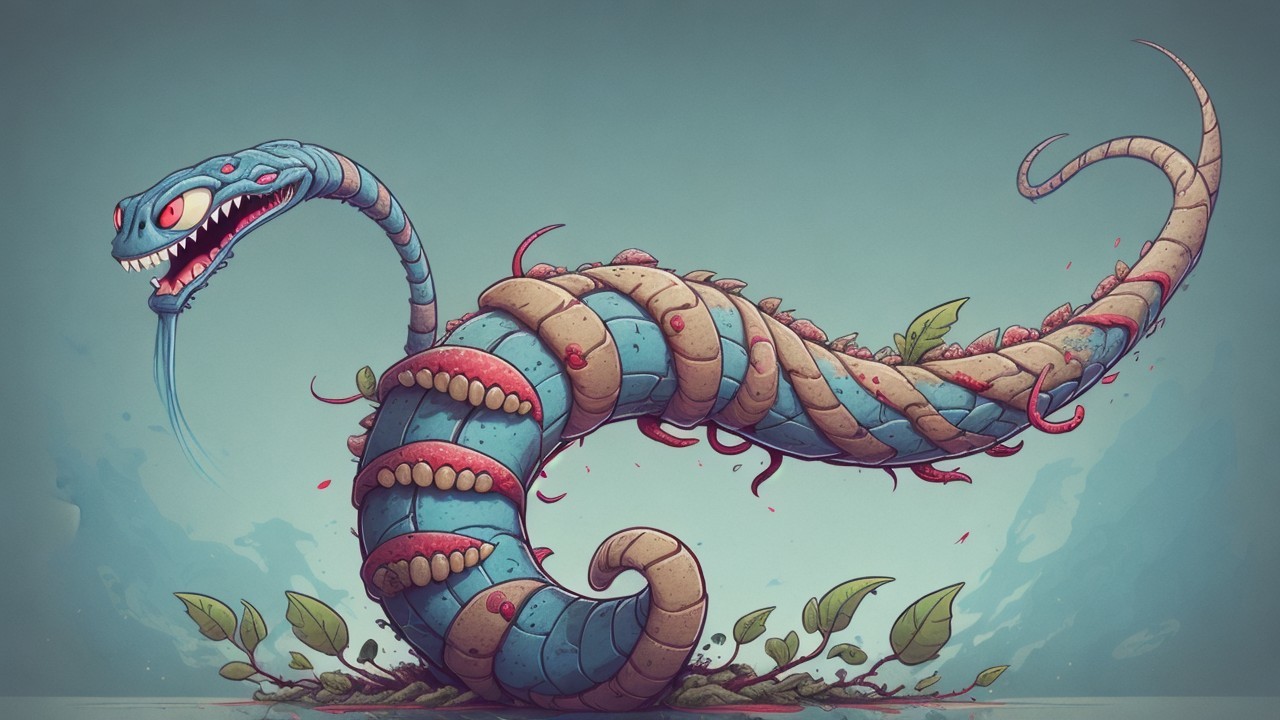 Cartoonish Snake-Caterpillar Creature Description