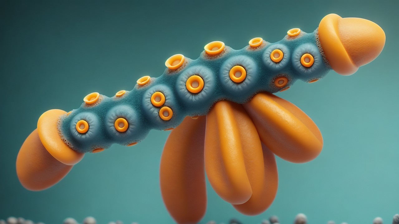 Abstract Organism with Vibrant Blue and Orange Shapes