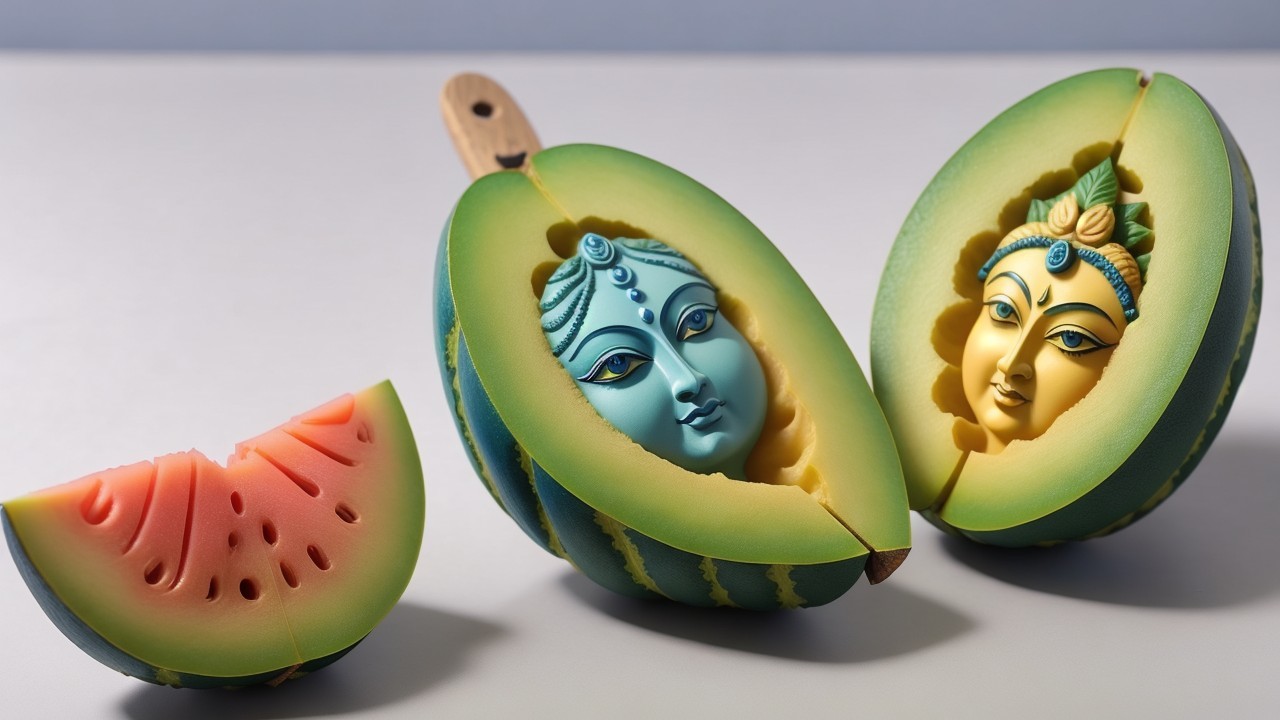 Intricate Deity Sculptures Inside a Watermelon
